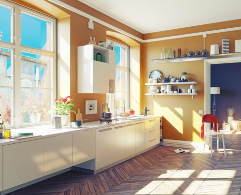 open sunny kitchen